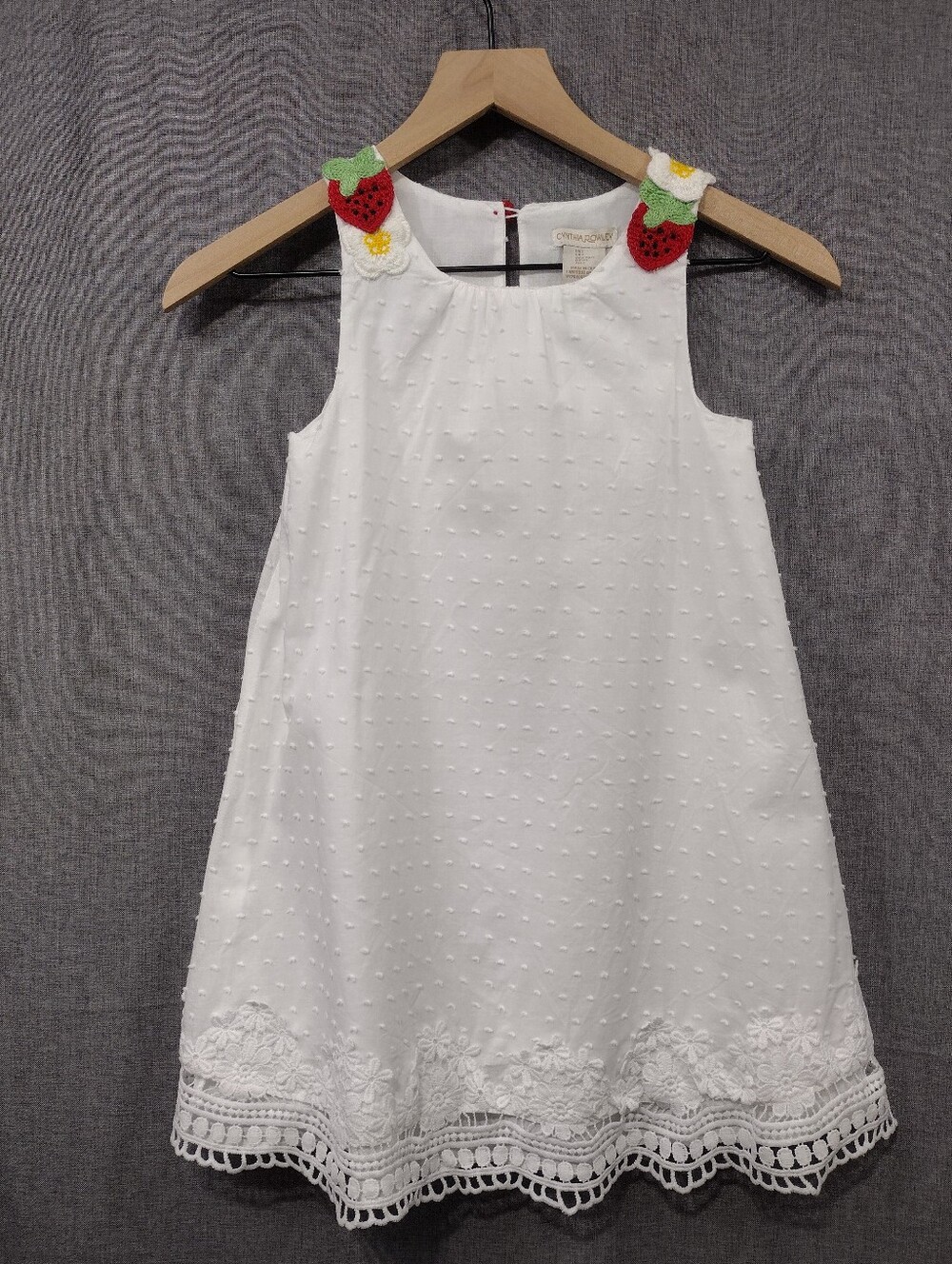 Cynthia Rowley Swiss Dot Dress with Strawberry Appliqués Dress Girls 7 White